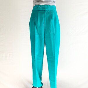 High-Rise Teal Tapered Trousers - Women's Tailored Pants